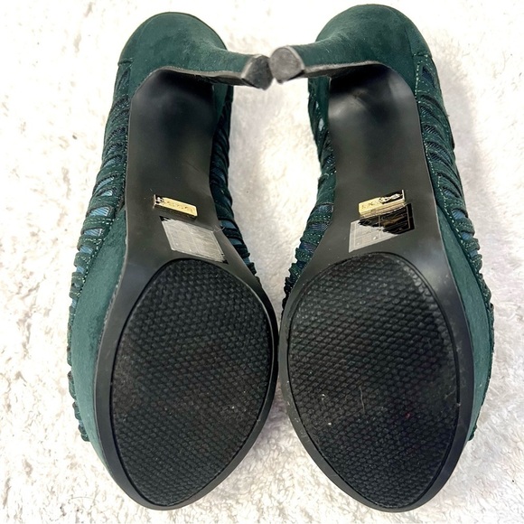 NWOB BEBE Giselle Green suede leather platform heels women’s size 9 - Picture 7 of 9